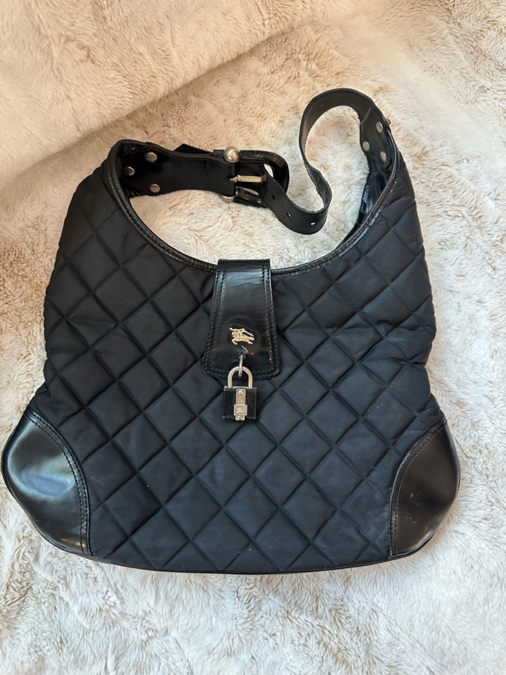 Burberry Black Quilted Hobo with Padlock Charm
